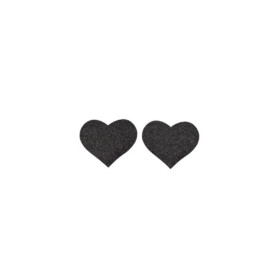 Paire de cache tétons adhésifs coeur pailleté noir 